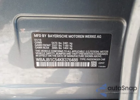 2019 BMW 530E xDrive Iperformance from USA, damaged, VIN WBAJB1C54KB376488
